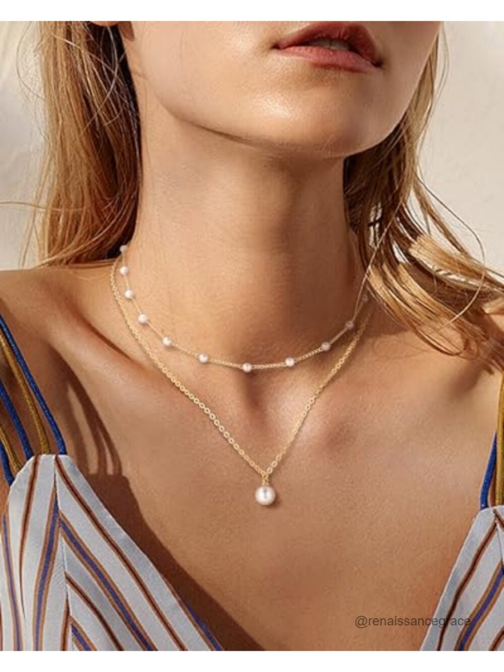 Layered Pearl Necklace Set Dainty Choker 14K Gold Plated Hypoallergenic Jewelry
